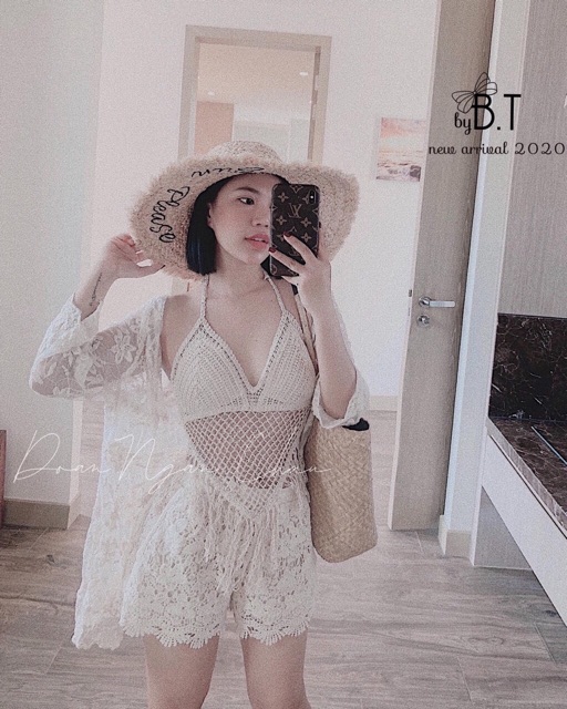 Set bikini 3 món ren lưới