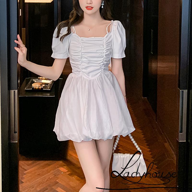 Đầm Chữ A Hai Dây Tay Ngắn Màu Trơn Thời Trang Mùa Hè Cho Nữ