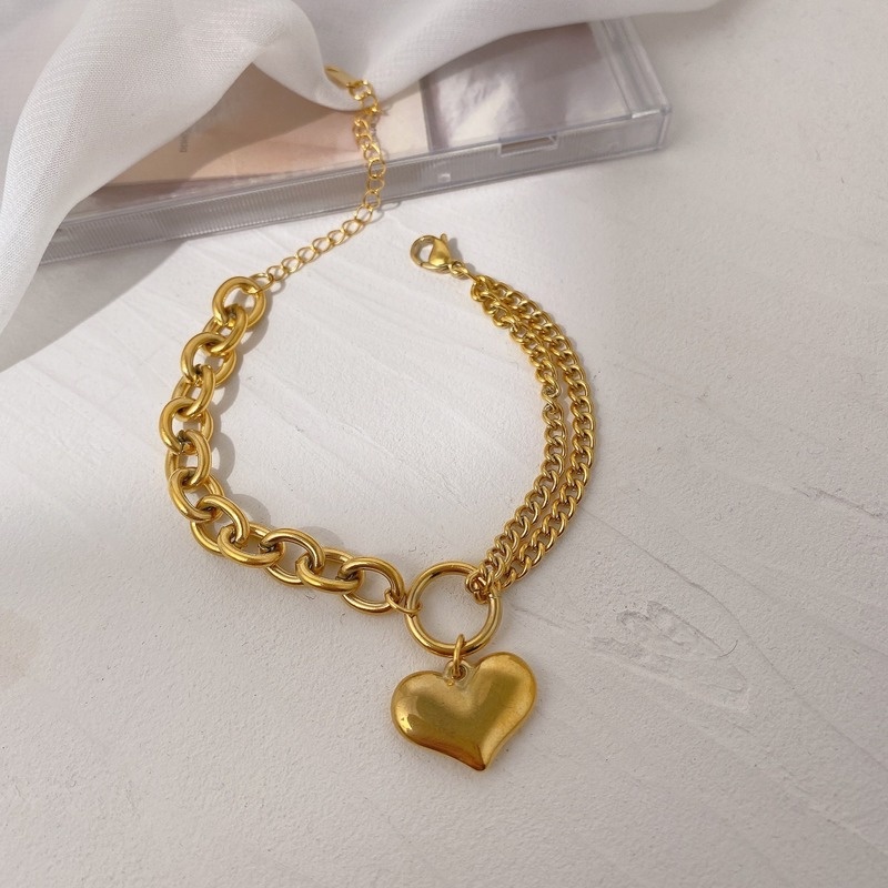 Dây Chuyền Bằng Thép Titan Mạ Vàng 18K Mặt Hình Trái Tim Phong Cách Âu Mỹ