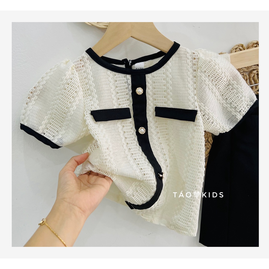 Set váy len lưới viền đen bé gái