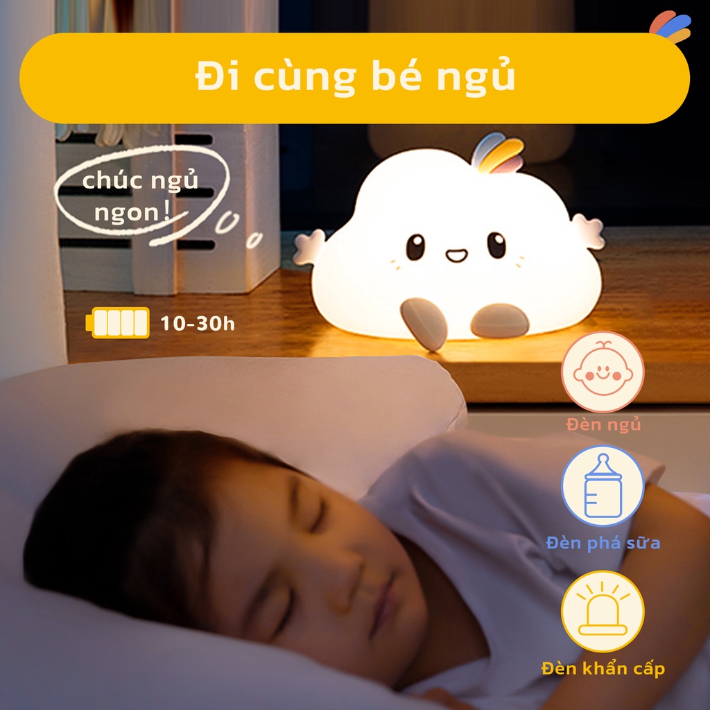Đèn ngủ 💎𝑭𝑹𝑬𝑬𝑺𝑯𝑰𝑷💎Đèn Ngủ Dễ thương Con thỏ Đèn ngủ Đám mây Silicone 7 màu Đèn ngủ cho trẻ em Đèn ngủ trẻ em Ánh sáng | BigBuy360 - bigbuy360.vn