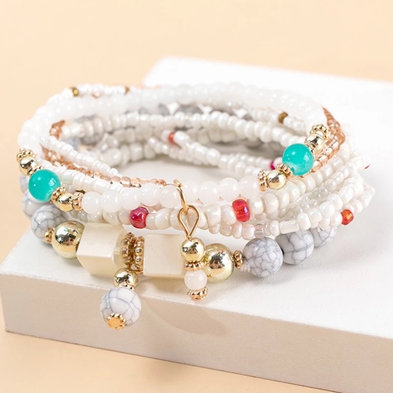 Set 8 VòNg Đeo Tay ChuỗI HạT Đá Tự Nhiên Phong CáCh Vintage