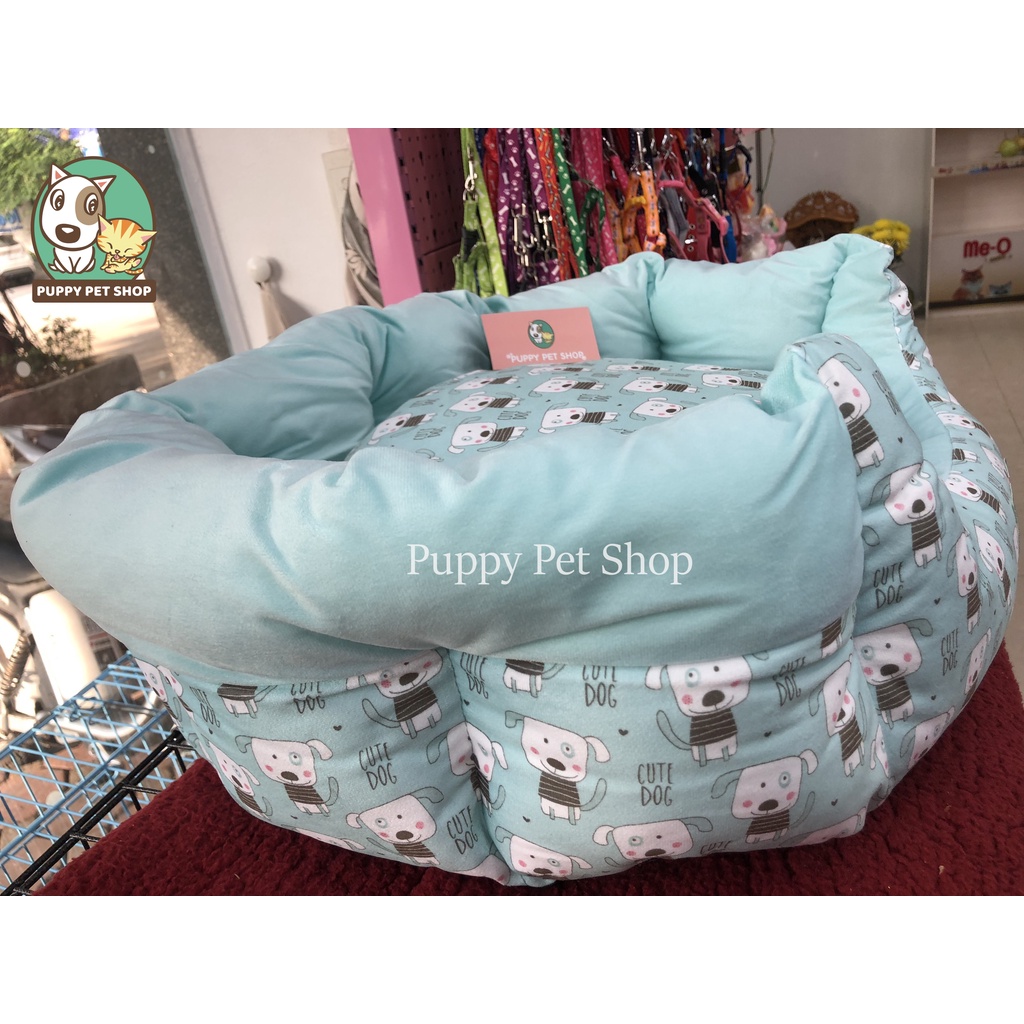 Ổ tròn xanh Cute Dog cho thú cưng, chó mèo- Hàng cao cấp xuất Hàn