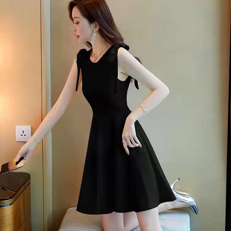 Váy nữ thiết kế dự tiệc, đầm nữ xòe hai nơ vai