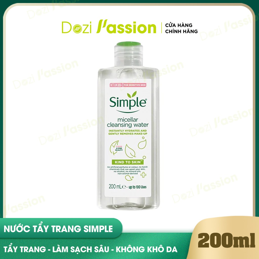 Nước Tẩy Trang Simple Làm Sạch Nhẹ Nhàng, Cấp Ẩm - Simple Micellar Cleansing Water 200ml