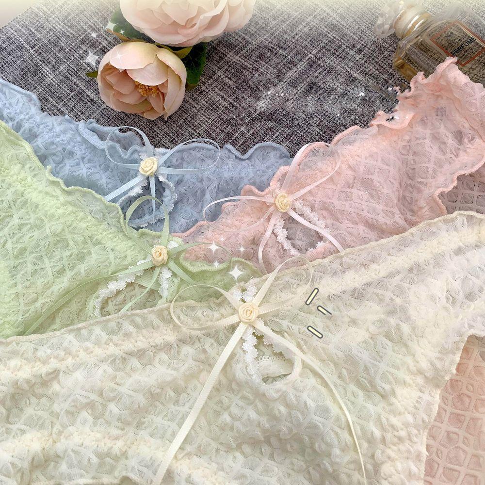 OCEANMAP Quần Lót Ren Mềm Mại Thoáng Khí Phối Diềm Xếp Nếp Đính Nơ Đáng Yêu Cho