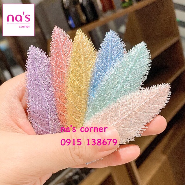 Kẹp tóc mái Hàn quốc ánh nhũ kim tuyến vải đan thêu handmade hình chiếc lá dễ thương ngộ nghĩnh dạng kẹp bật hairclip