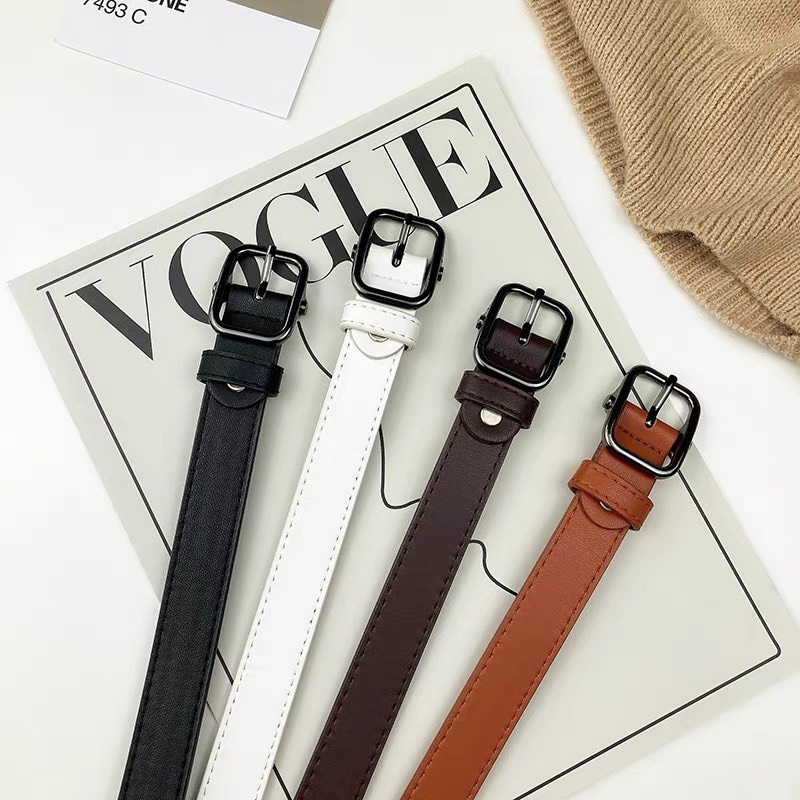 Thắt lưng chữ nhật mặt đen ghi nam nữ học sinh đơn giản TLN018 - Dây nịt học sinh basic cá tính - Thắt lưng trendy