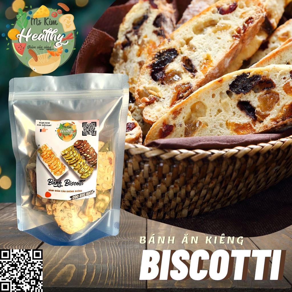 Bánh ăn kiêng, bánh giảm cân không đường, BISCOTTI 3 vị MS.KIM HEALTHY 250gr - Ăn vặt không béo, ít calo | BigBuy360 - bigbuy360.vn