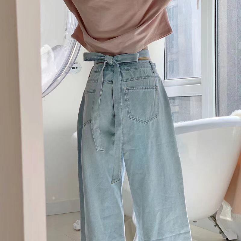Quần Yếm Jeans Ống Rộng Lưng Cao Thời Trang Mùa Hè Cho Nữ 2021