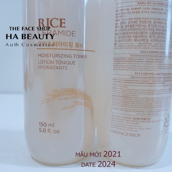 Nước hoa hồng trắng da dưỡng ẩm se khít lỗ chân lông cấp ẩm The Face Shop Rice Ceramide Moisturizing Toner 150ml