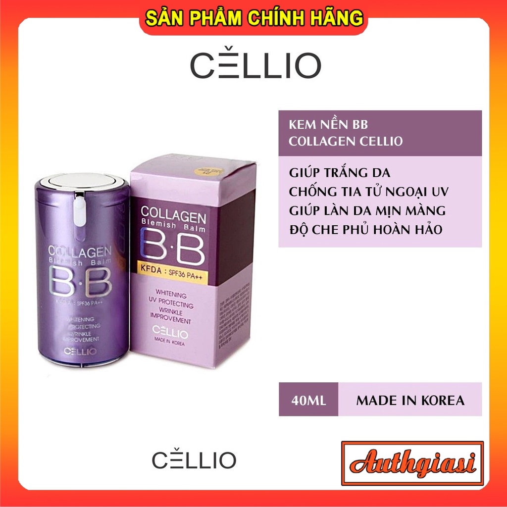 Kem nền CELLIO BB Collagen Cream Hàn Quốc tím siêu mịn chống lão hóa che phủ hoàn hảo