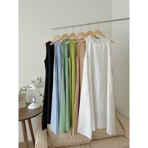 [Ảnh thật/Sẵn/Video]Váy ba lỗ thô mềm dáng suông oversize/Đầm ba lỗ thô đũi(có túi)