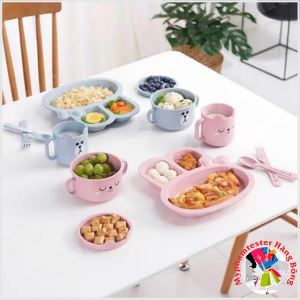 Khay đựng cơm,cháo ăn dặm cho bé chất liệu nhựa lúa mạch hai hình