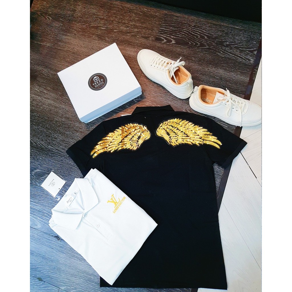 [CÓ VIDEO] Áo thun nam đính kim sa có cổ tay ngắn thêu đại bàng chất đẹp co dãn phối 2 màu trắng đen cao cấp | BigBuy360 - bigbuy360.vn