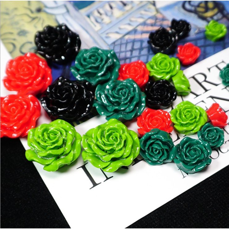 Combo 03 charm hoa hồng nhựa bóng dễ thương trang trí ốp điện thoại, DIY