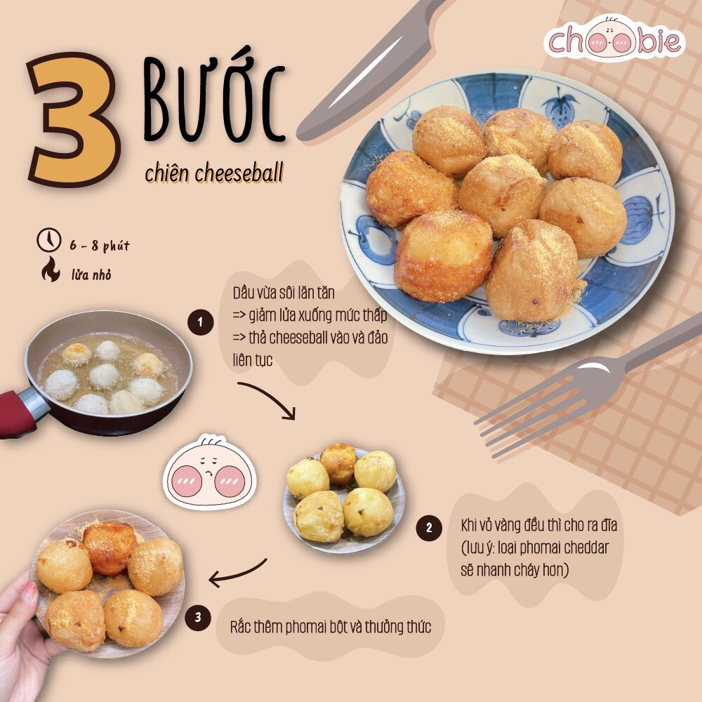 Viên Bóng Phomai  Đặc Biệt nhiều phomai, vỏ bánh dẻo nhiều vị thơm ngon - Túi 5 - 15 viên