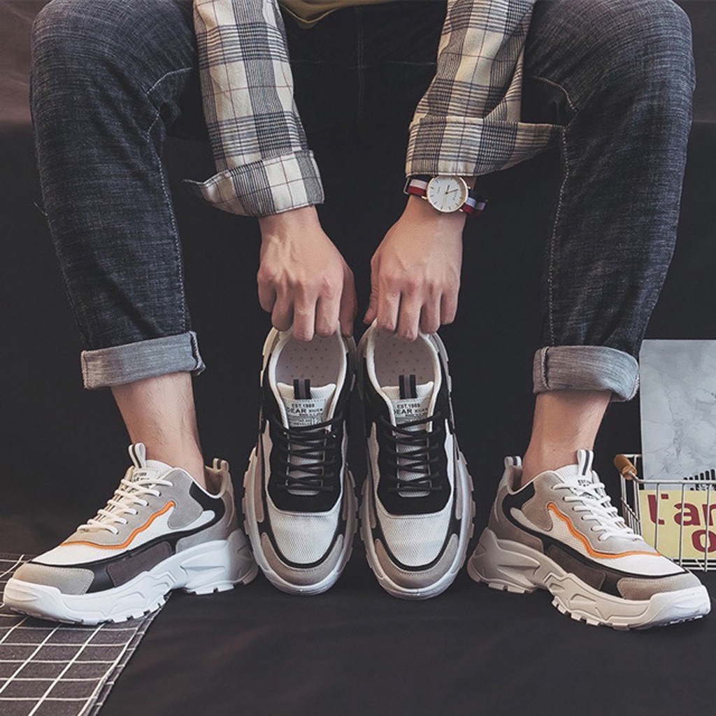 Giày sneaker nam thể thao CHAGO trắng cam, giày tăng chiều cao chất liệu vải phối da lộn phong cách Hàn Quốc - GTT107-2
