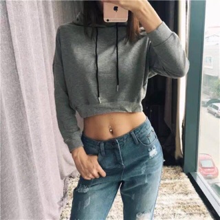Áo Hoodie Basic Crop top tay dài dáng bo eo - by SGGz