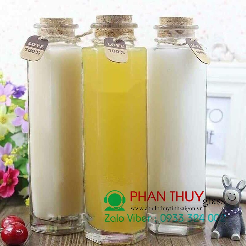 Chai Lục Giác Cao Nắp Gỗ 350ml