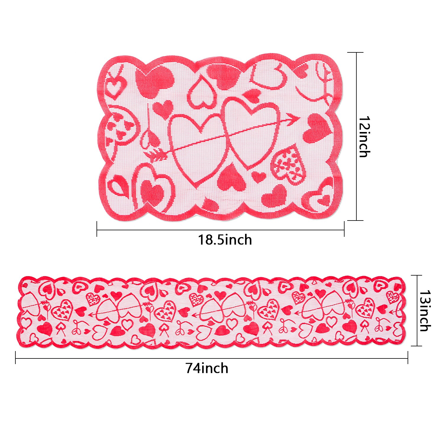 JANE 5PCS Rectangular Tablecloth Table Runner Dinner Supplies Valentines Day Table Placemats Heart Wedding Party Anniversary Home Romantic Lace