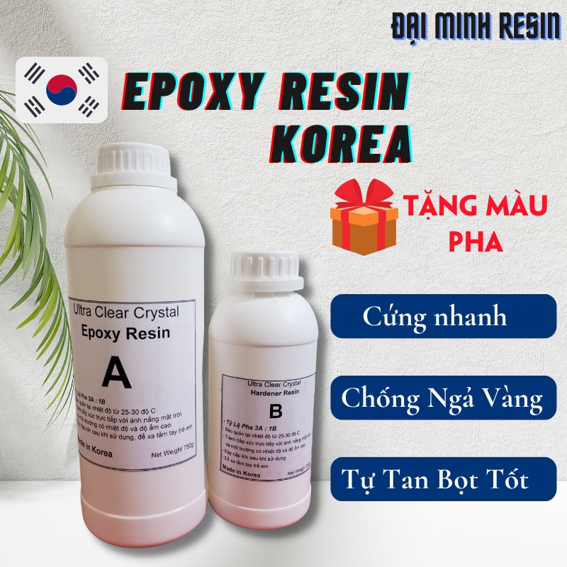 Resin Epoxy AB 3: 1 Hàn Quốc Cứng Nhanh, Trong Suốt, Tự Khử Bọt Tốt, Chịu Nhiệt, Chịu Va Đập Cực Tốt