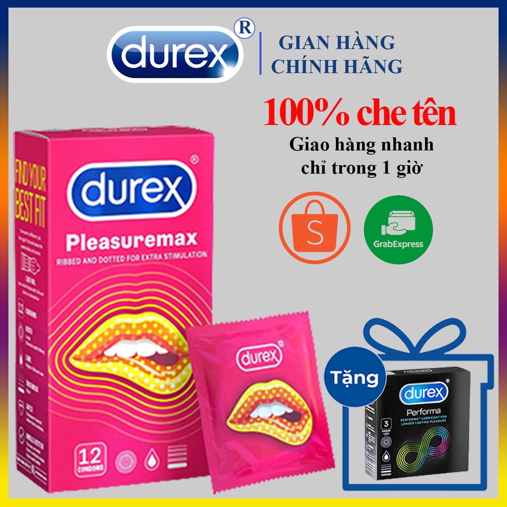 Hộp Lớn Bao cao su Durex Pleasuremax 1 hộp 12 bao siêu mỏng_baocaosu_durex (tặng 1 bcs durex nho) [ FREESHIP BCS DUREX ]