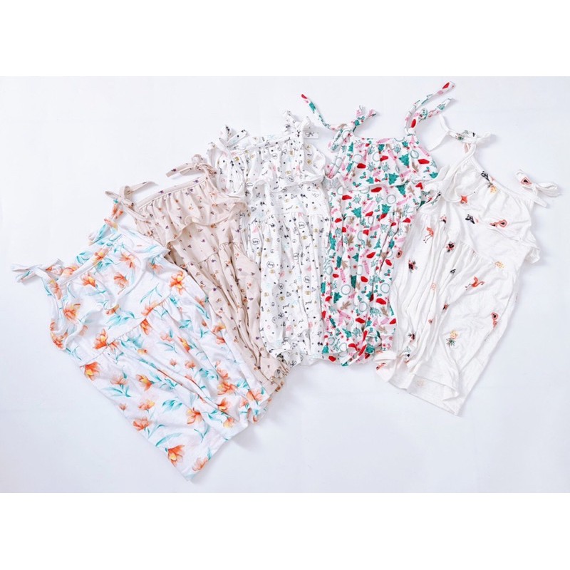 Váy maxi 2 dây bèo ngực bé gái chất cotton mát