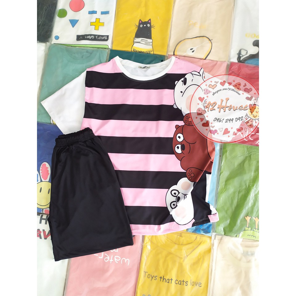 Đồ bộ cartoon unisex gấu ngộ nghĩnh freesize form rộng tay lỡ