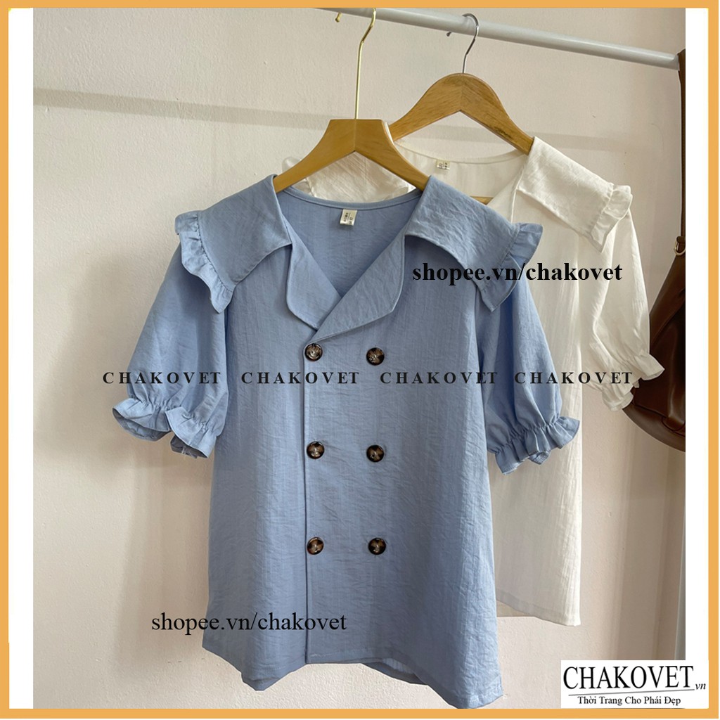 Áo kiểu nữ 6 khuy cổ bèo CKA837, kiểu áo sơ mi nữ tay ngắn bo chun mặc đẹp tôn dáng đẹp da phù hợp đi làm đi chơi | BigBuy360 - bigbuy360.vn