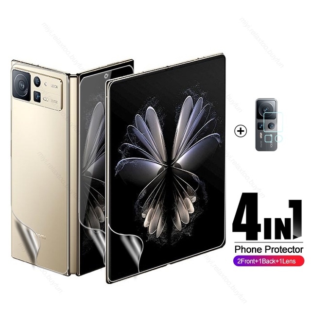 4In1 For Xiaomi Mix Fold 2 Fold2 Back Soft Protector + Front Hydrogel Film + Camera Lens Protetion Film