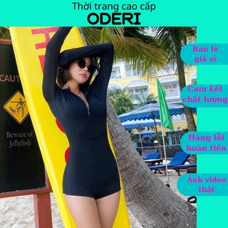 Bikini, Đồ Bơi Đi Biển Tay Dài Đen Khóa Kéo Dáng Đùi Secxy KG345 ODERI