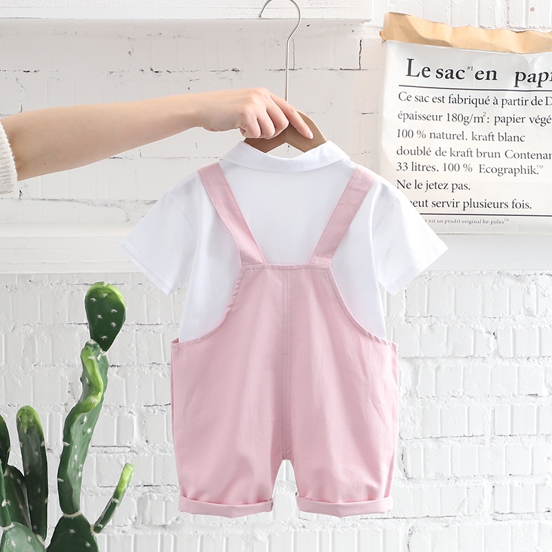 Bộ Trang Phục 2 Mảnh Gồm Áo Thun polo Và Quần Yếm Họa Tiết Hoạt Hình Dành Cho Bé Trai Bé Gái 0-4 Tuổi