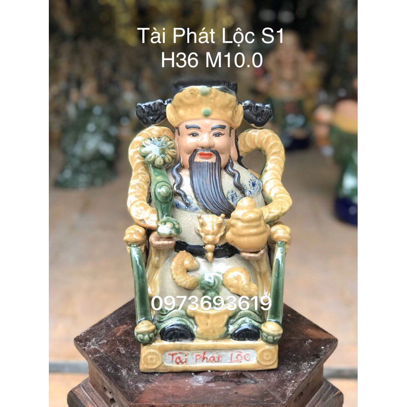 Tượng ông Thần Tài Quan Lộc gốm sứ Bát Tràng cao 36cm