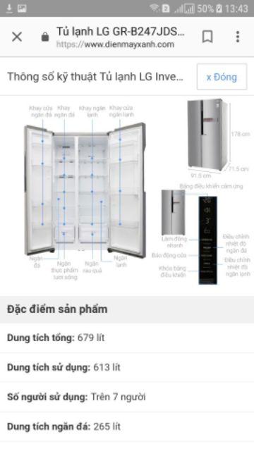 tủ lạnh side by side Lg inverter 613lit GR_B247JDS