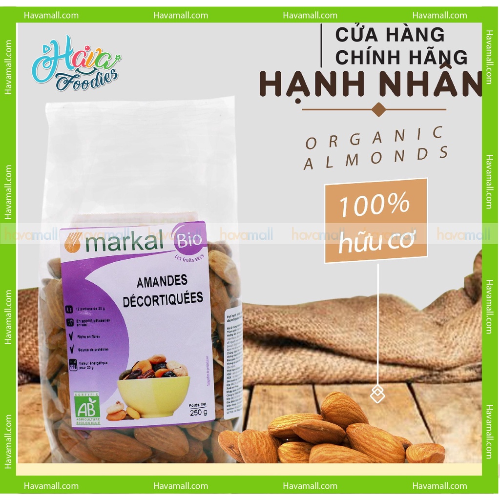 [HÀNG CHÍNH HÃNG] Hạt Hạnh Nhân Tách Vỏ Hữu Cơ Markal 250gr – Organic Raw Almond