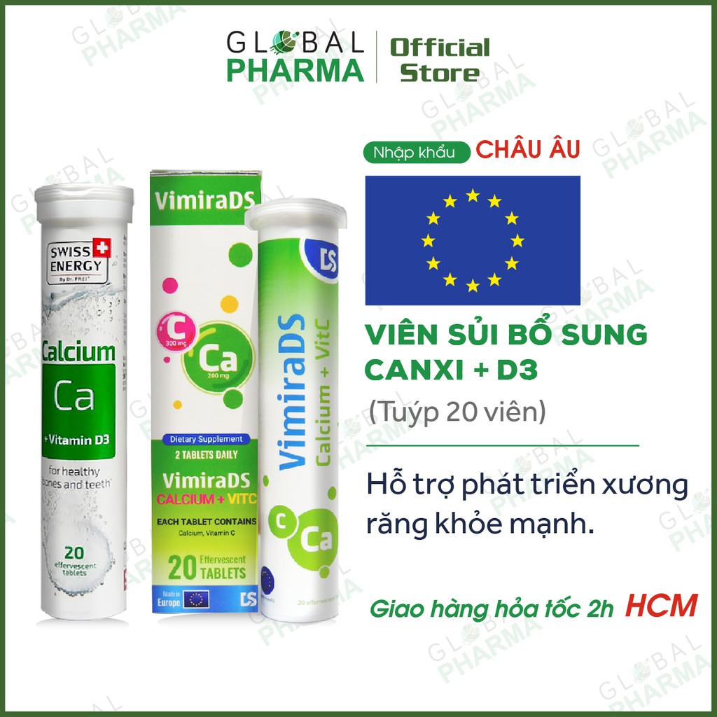 [CHÍNH HÃNG CHÂU ÂU] Viên Sủi Bổ Sung Canxi-D3 - Chắc khoẻ xương và răng Swiss Energy/VimiraDS (Tuýp 20 viên) | Thế Giới Skin Care