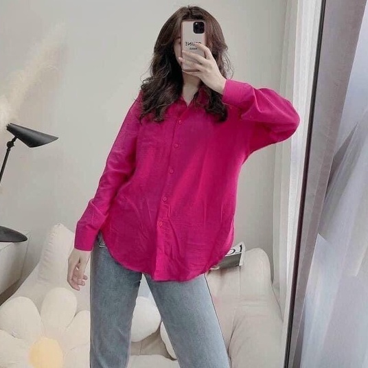 Áo sơ mi nữ dài tay túi ngực vintage form rộng vải đũi cao cấp Shynstores