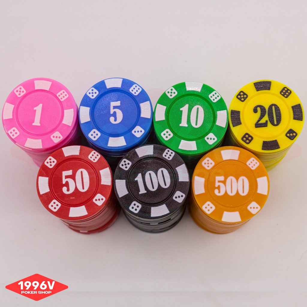 Cọc 25 chip Poker có số, phỉnh poker Xúc Xắc chip set pocker nhựa dẻo đẹp giá rẻ - 1996V Poker Shop