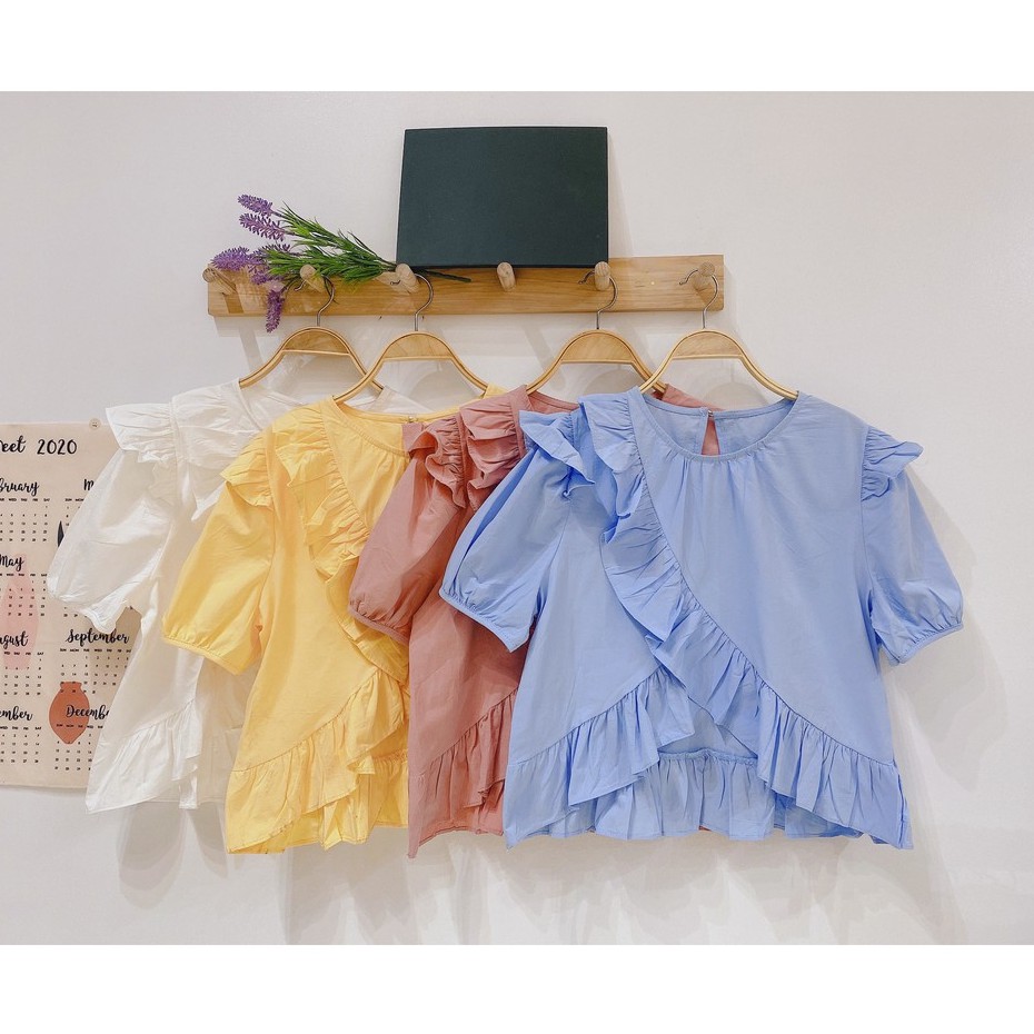 Áo thô bèo vạt chéo ngắn tay Ulzzang style  Hàng quảng Châu