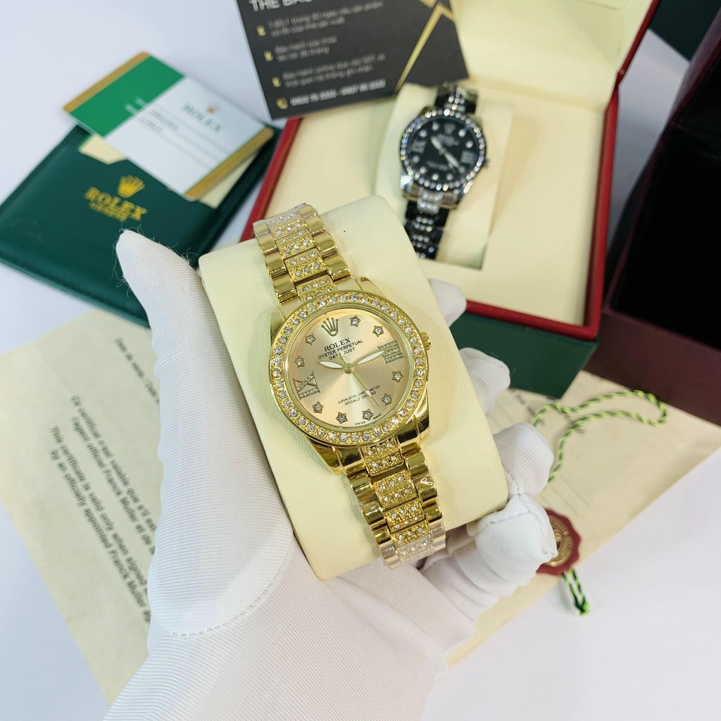 Đồng hồ nữ Rolex mặt tròn đính đá sang trọng dây kim loại cao cấp DHN609 Shop404