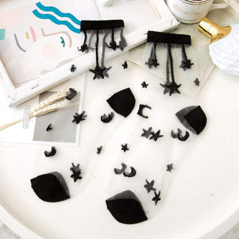 Youyo Vớ Sợi Pha Lê Siêu Mỏng Họa Tiết Trăng Sao Ngọt Ngào Phong Cách Harajuku Nhật Bản Mùa Hè Cho Nữ