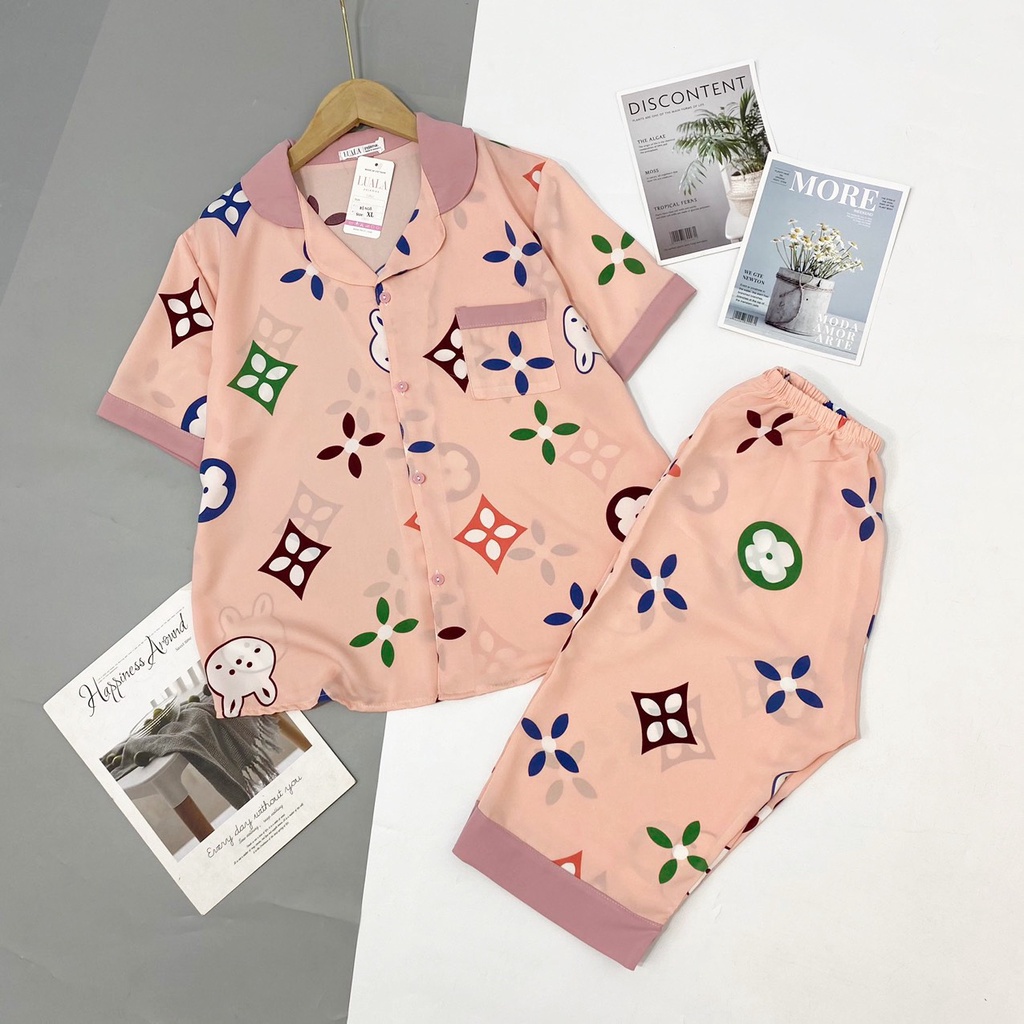 Bộ Pijama lụa latin satin phối hàn loại 1 siêu mềm mát mẫu ngố