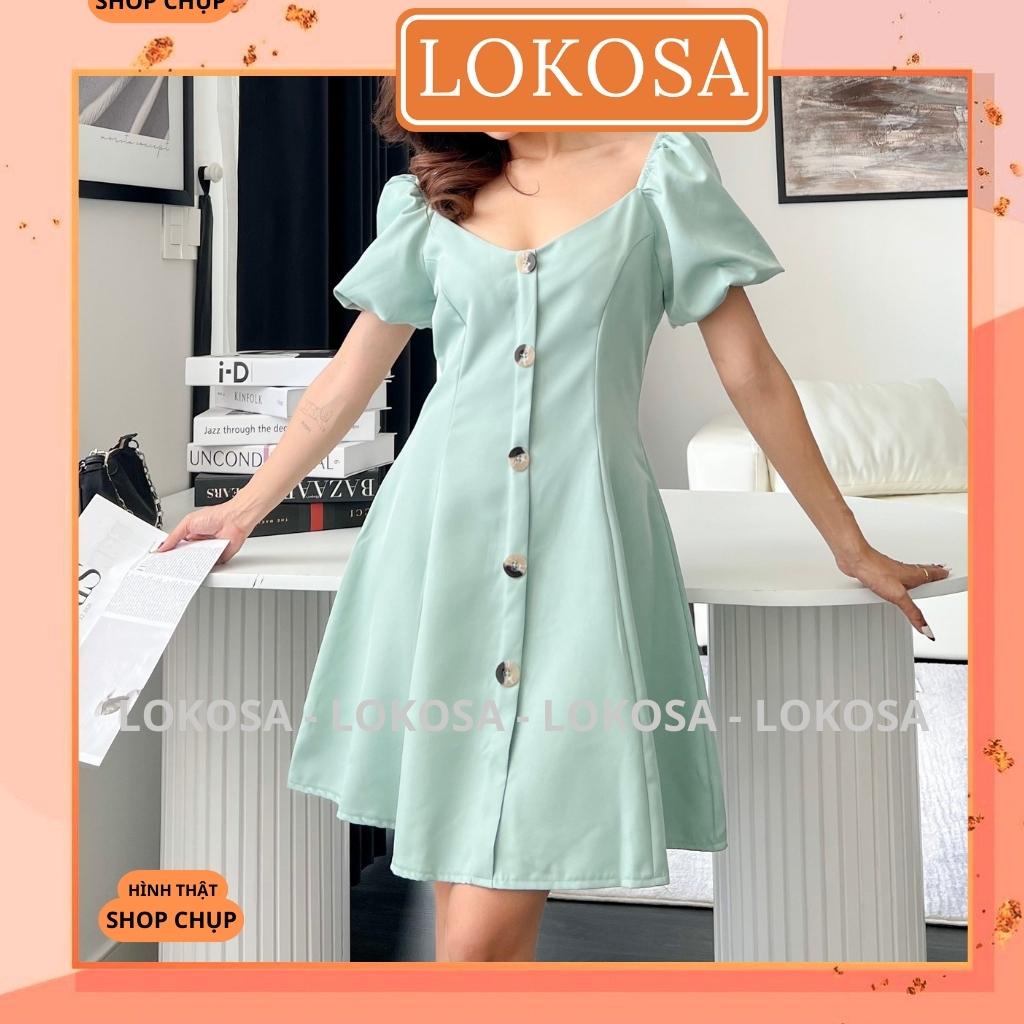 Đầm Công Sở LOKOSA Váy Dự tiệc đi chơi Thiết Kế Dáng Xòe Dài Hàn Quốc Đẹp Màu Đen Xanh Sang Trọng VD026