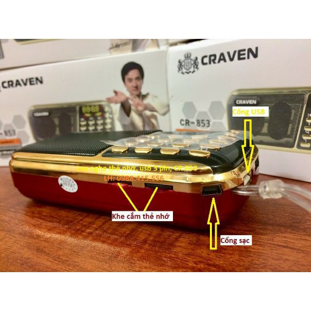 Loa thẻ nhớ Craven CR 853 có 2 khe cắm thẻ nhớ - USB - ĐÀI FM -  phát kinh phật đài FM