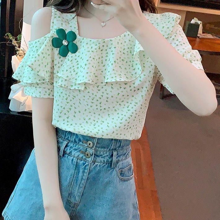 Áo Sơ Mi Chiffon Tay Ngắn Phối Bèo Thời Trang Mùa Hè Dành Cho Nữ