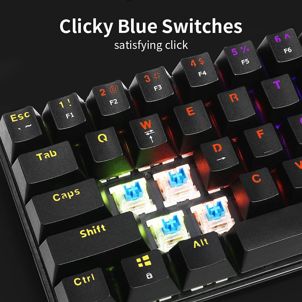 Bàn phím máy tính cơ chơi game DELUX KM36 Blue Switch có dây cáp 61 phím đèn nền nhiều màu đủ chức năng kích thước nhỏ