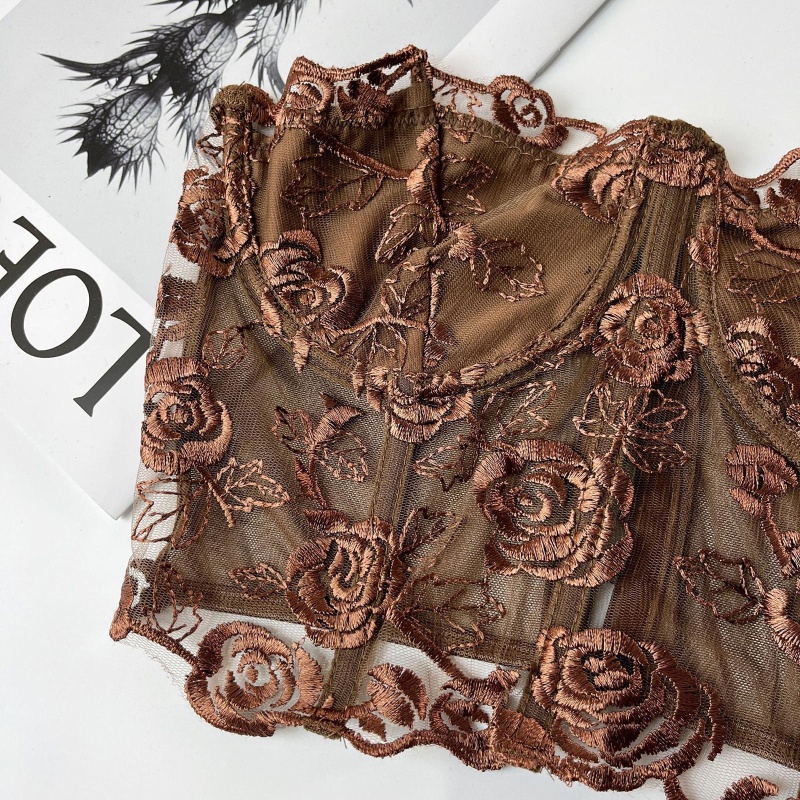 Áo Lót Ren Lưới Xương Cá Thêu Hoa Hồng Gợi Cảm Cho Nữ