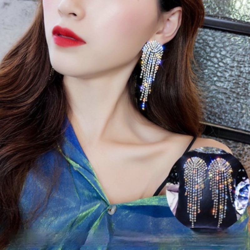 Khuyên Tai Dáng Dài Đính Đá Zircon Và Ngọc Trai Phong Cách Hàn Quốc Cho Nữ