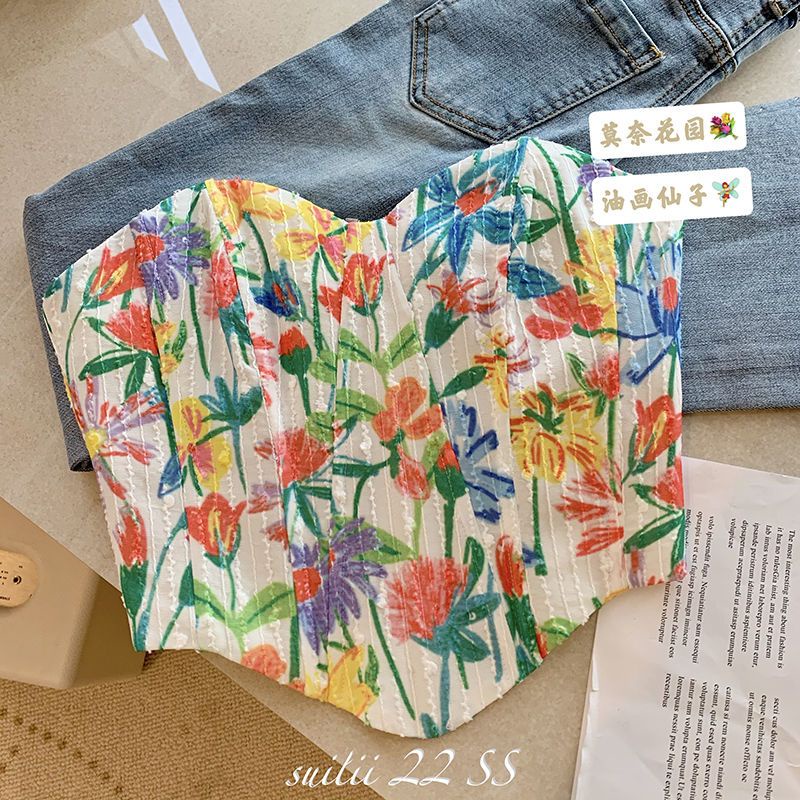 Áo Ống Corset Hoạ Tiết Hoa Nhiều Màu, Áo Ống Croptop Có Khoá Kéo Phong Cách Retro ❤️